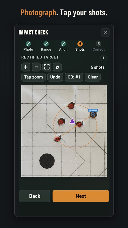 Photograph the target and tap your shots